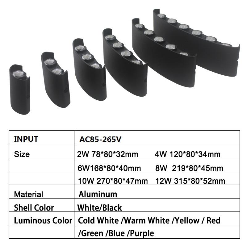 Lámpara de pared impermeable para exteriores, 2W, 4W, 6W, 8W, 10W, 12W, ovalada hacia arriba y hacia abajo, resistente al agua, IP65, para porche y jardín