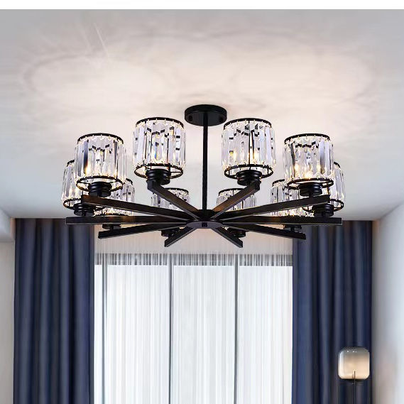 Candelabros modernos de 70W, candelabro de cristal, luces de techo para dormitorio, luz colgante Led negra, diseño nórdico, lámpara luminosa moderna de aluminio, iluminación para sala de estar, lámpara de techo para sala de embalaje