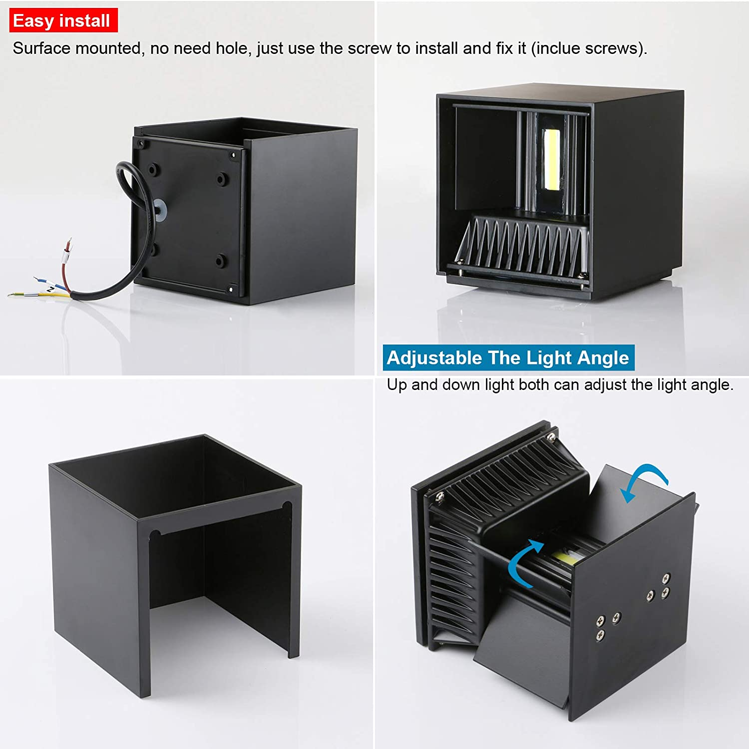 Venta caliente Modern LED Up Down Lighting Sala de estar Cubo Sconce Lámpara Montaje Interior Exterior Luz de pared 20W 12CM Cubo de luz