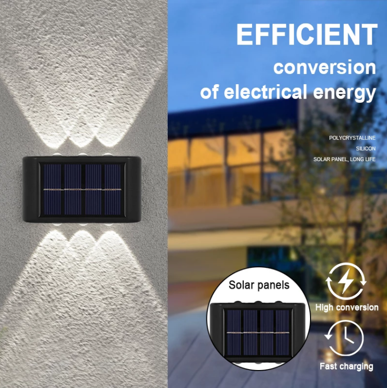 4LED 6LED luz de pared solar hacia arriba y hacia abajo decoración exterior jardín patio luz de pared del hogar impermeable artículos luminosos para exteriores