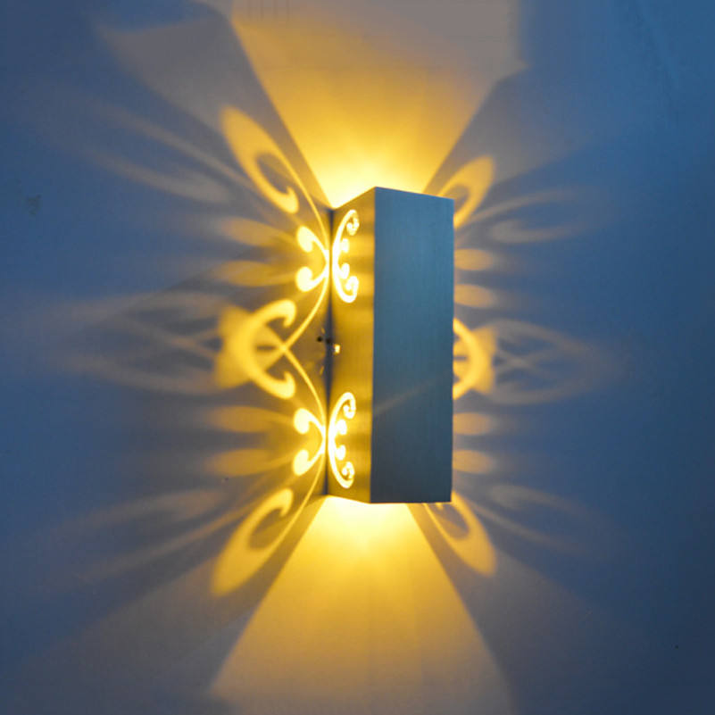 Recién llegado, candelabro de pared led de aluminio con doble mariposa de 6W para luces de pared interiores, luz nocturna de fondo de flores para salón de belleza