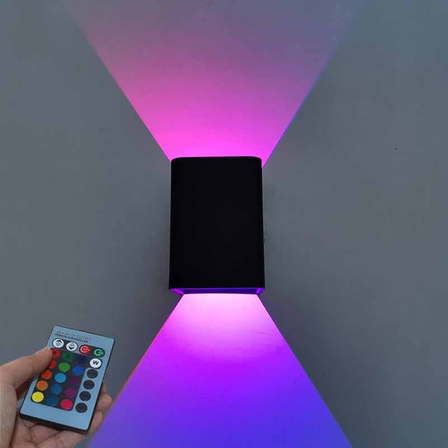 Moderna lámpara LED de pared hacia arriba y hacia abajo RGB con controlador, lámparas de noche para dormitorio, decoración, lámpara de pared, AC85-265V, iluminación de proyectos industriales