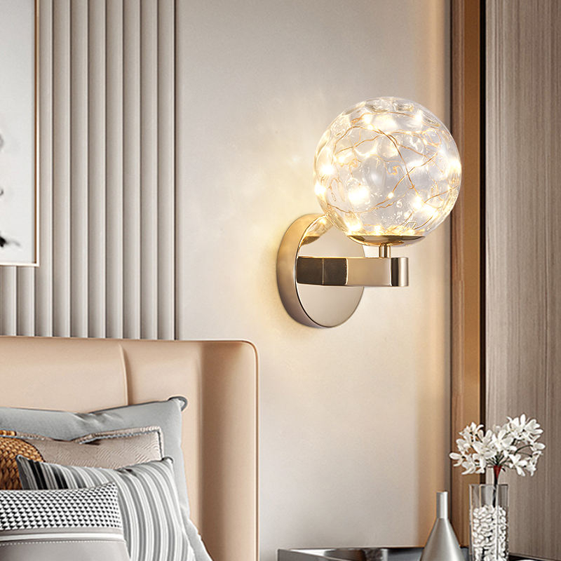 Lámpara de pared estrellada pequeña de 6 W, superventas, vidrio chapado en hierro forjado para uso en interiores