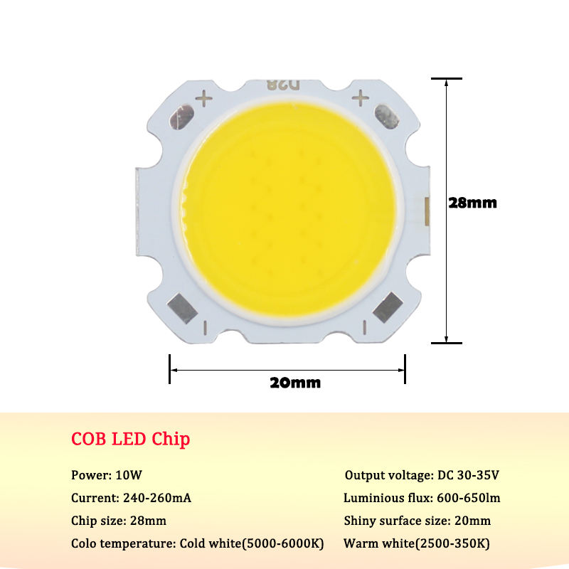 Fuente de luz COB al por mayor de fábrica 10-50W de alta potencia alto índice de visualización resaltado luz amarilla luz blanca perlas de lámpara COB