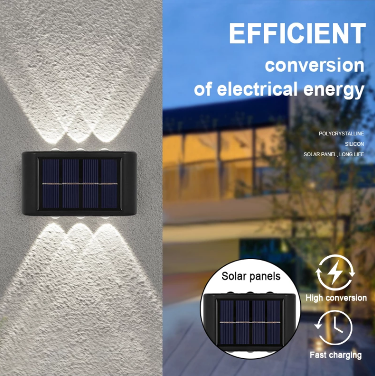 Lámpara solar para jardín al aire libre, lámpara de pared para el hogar, diseño de pared, nueva lámpara de pared luminosa hacia arriba y hacia abajo