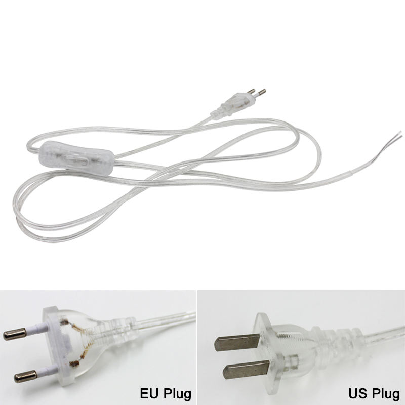 Cable de 2 líneas de 0,75mm, Cable de alimentación de encendido y apagado de 1,8 m para lámpara LED con interruptor de botón, enchufe de UE/EE. UU., cambio de luz transparente