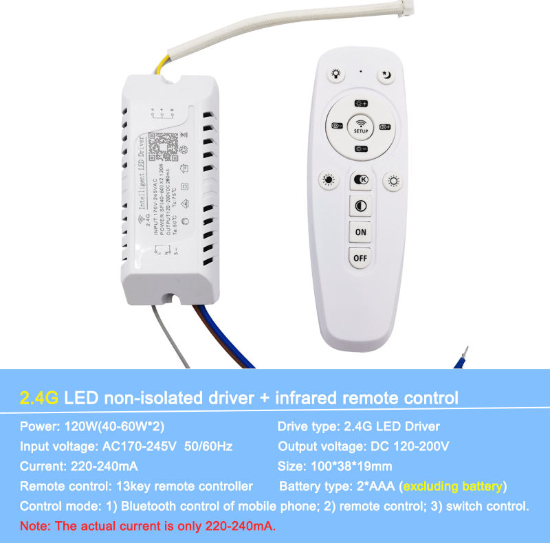 Controlador LED de control de aplicación, transformador LED inteligente remoto de 2,4G (20-40W)X2 (40-60W)X2 para lámpara de araña regulable que cambia de color