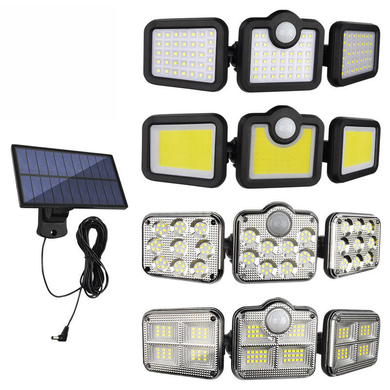 Hagood Exterior impermeable 3 cabezas Luz de pared Tres cabezas 83 COB Sensor solar LED Luces de seguridad alimentadas