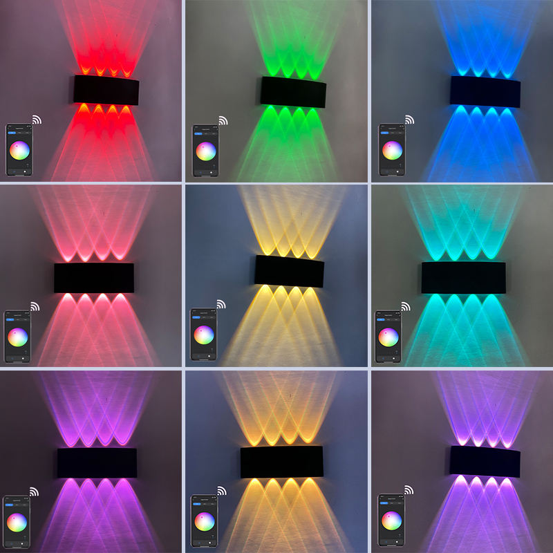 Aplicación de luz de pared para exteriores, Control remoto, compatible con Bluetooth, utilizado para decoración navideña, lámpara de pared para Bar, conexión con ALEXA