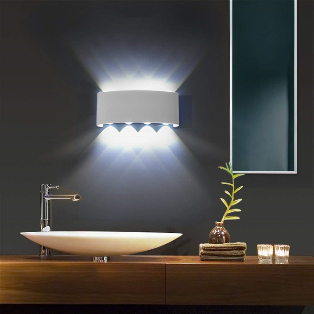 Lámpara de pared LED de 6W en forma de arco para exteriores, resistente al agua, hacia arriba y hacia abajo, aplique de pared moderno de aluminio, iluminación de pared