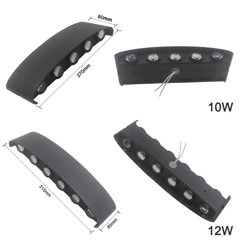 8W en forma de arco al aire libre impermeable arriba y abajo LED lámpara de pared de aluminio moderno aplique de pared iluminación luz de pared