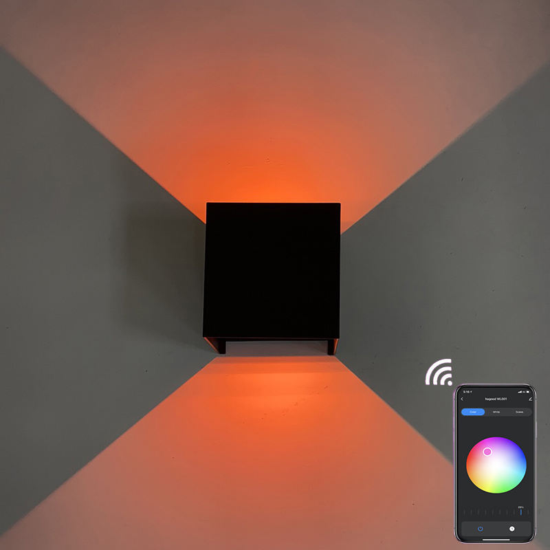Lámpara de pared impermeable Hagood Wifi Lámpara de pared LED montada en la pared RGB Al lado del cambio de color con el asistente de Google y Amazon Alexa