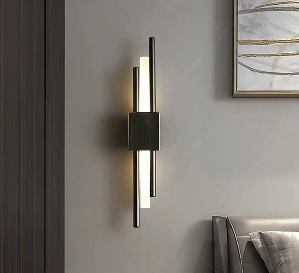 Lámpara de pared de tira larga de 6W, lámpara de pared de fondo de sala de estar, estudio, dormitorio, lámpara de noche, luz nórdica moderna simple, rejilla creativa de lujo