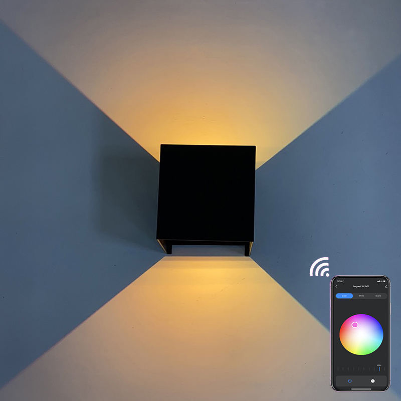 Lámpara de pared RGB inteligente para exteriores, lámpara de pared RGB que cambia de Color regulable, resistente al agua, IP65, haz de luz ajustable, lámpara para exteriores