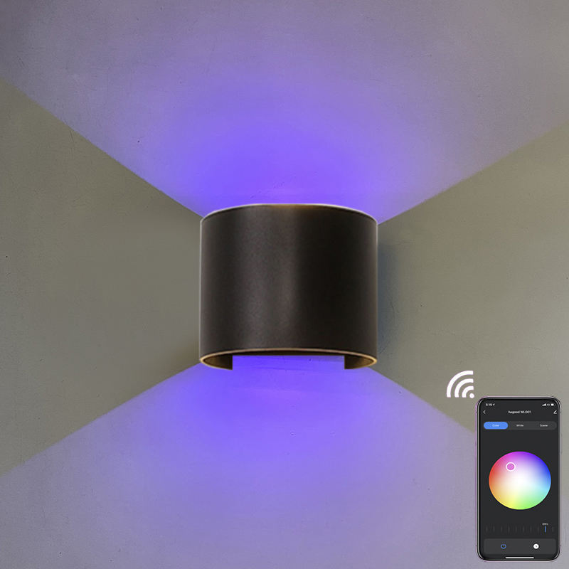 9W RGB TUYA APP control LED aplique de pared impermeable IP65 porche jardín arriba y abajo lámpara de pared Semicircular lámpara de pared impermeable