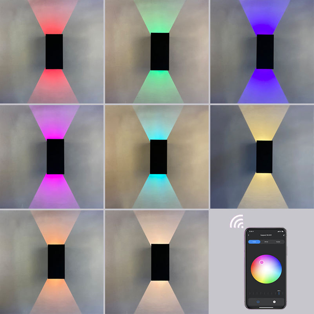 Lámpara de pared RGBW de 9W, iluminación regulable IP65 que cambia de Color, candelabro de pared LED para cabecera, ambiente, aplicación WIFI, Control de fiesta, decoración interior