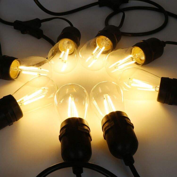 E14 S14 lámpara de filamento E27 lámpara decorativa cadena LED bombilla 110V 3V solar Edison bombilla vintage PC plástico A filamento
