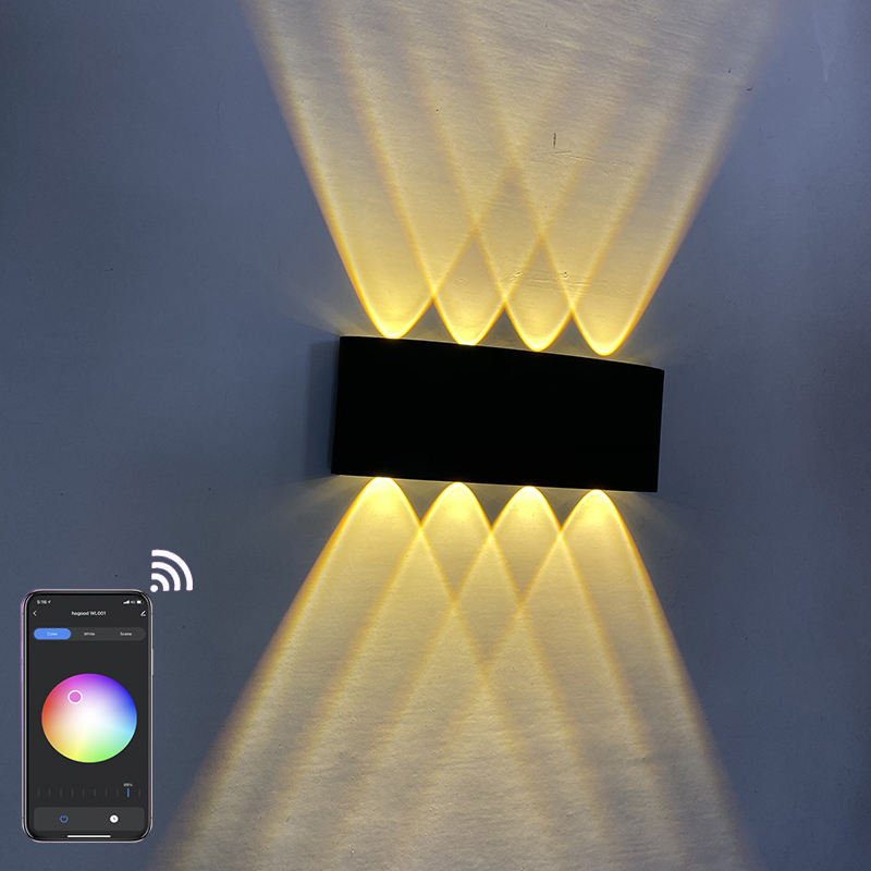 Control de aplicación RGBW Luces exteriores controladas por aplicación en forma de arco Exterior Impermeable hacia arriba y hacia abajo LED Lámpara de pared inteligente Aluminio Aplique de pared moderno Iluminación Aplique de pared