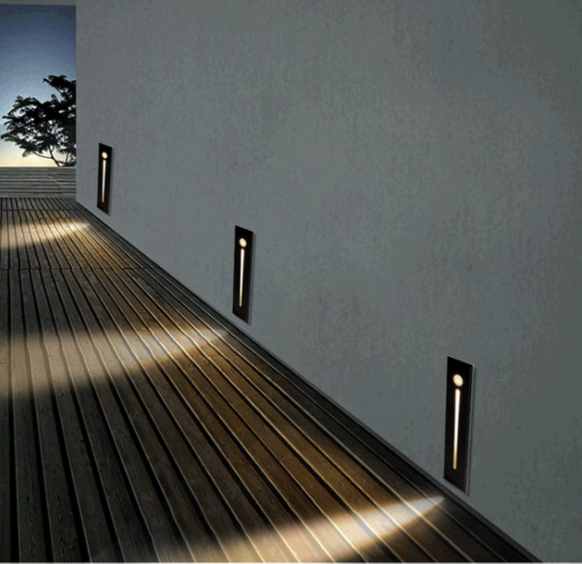 Anclaje LED empotrado para exteriores, escalera de mano, luz de paso, tira larga de pared, luz nocturna de aluminio, luces interiores de esquina, escalera interior