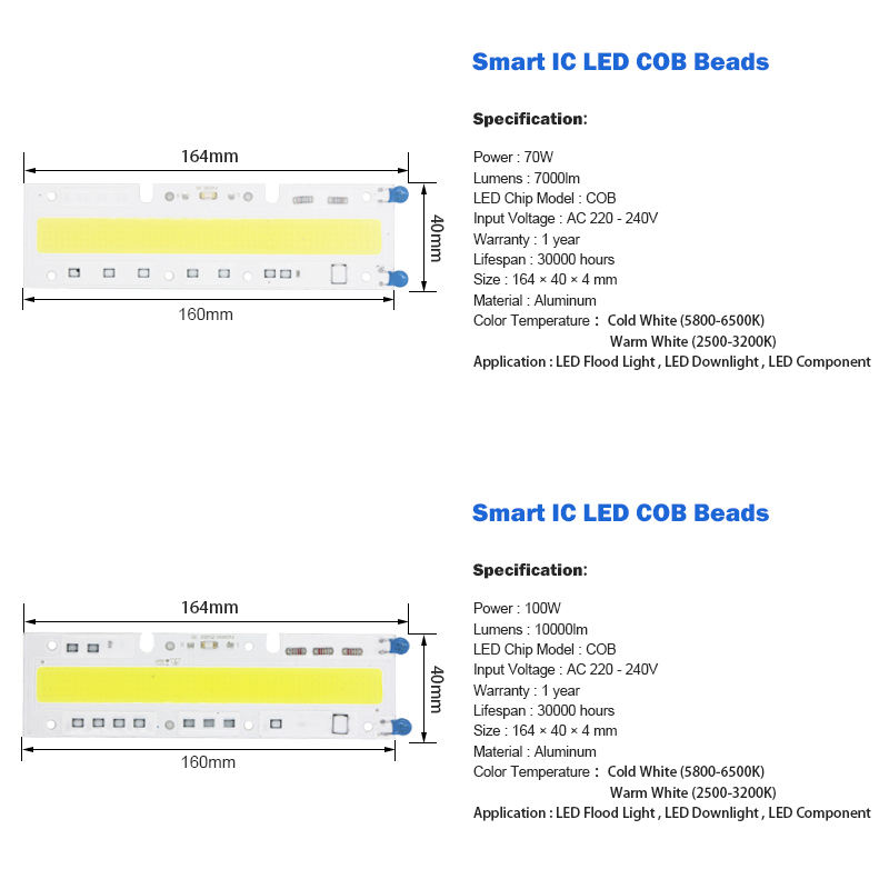 Chip de luz LED COB 30W 50W 70W 100W 150W Chip de bombilla LED Entrada de 220V Controlador LED IC inteligente para reflector LED DIY