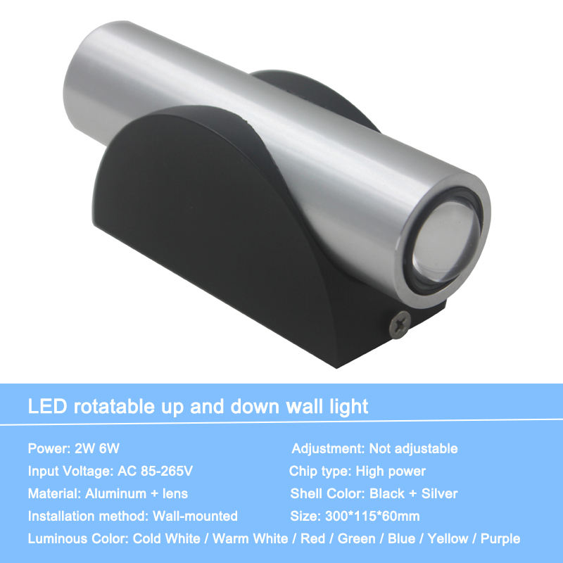 2W 6W Up Down Bed Room Accesorios de iluminación Lámpara de aplique de ahorro de energía Aluminio Buena calidad Aplique de pared de gama alta