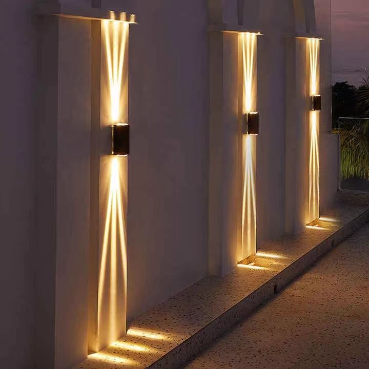 Lámpara de pared de tres haces de carcasa negra de 6W IP65, luz de pared impermeable para exteriores, lámpara de jardín, lámpara de calle 