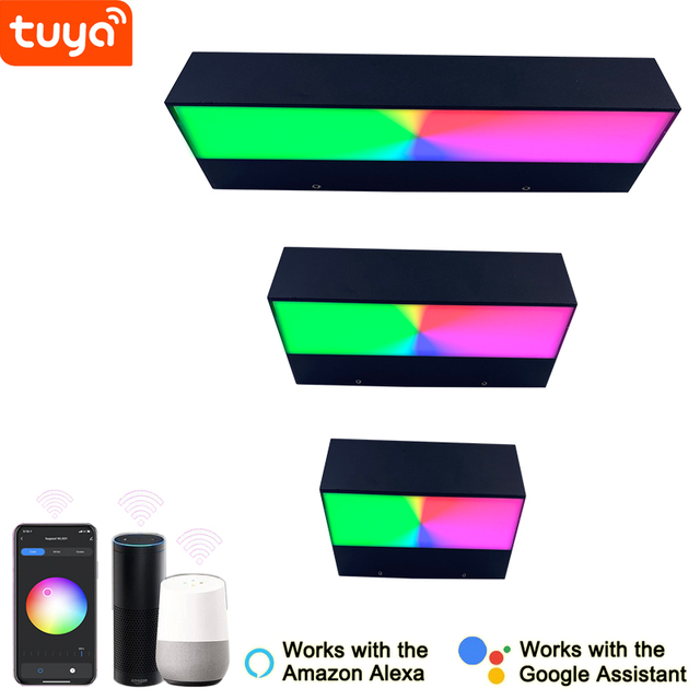 Aplicación de lámpara de pared inteligente de 9W luz led controlada por aplicación de iluminación móvil Control de aplicación TUYA lámpara de pared LED impermeable al aire libre luz de pared rectangular