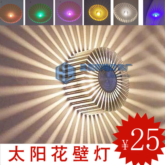 LED 3W Luz de pared de aluminio Redondo LED integrado Chip RGB Colorido Fondo de girasol Lámpara de pared decorativa