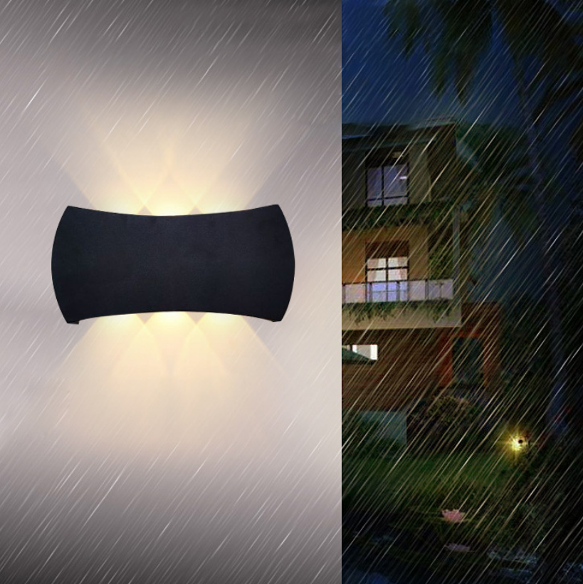 Lámpara LED de pared de arco de luz hacia arriba y hacia abajo de doble cabeza para exteriores, lámpara de pared impermeable para pasillo, escalera, balcón, exterior