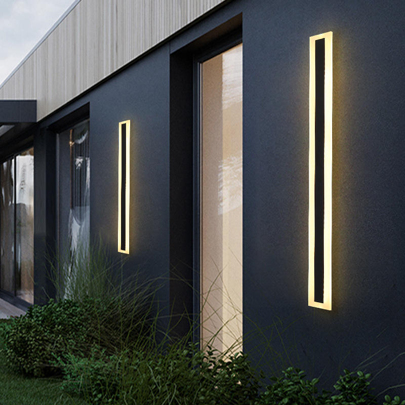 Lámpara de pared de aluminio para interiores de tira larga Simple moderna, lámpara de pared impermeable para exteriores, luz de pared de jardín de 360 ​​grados