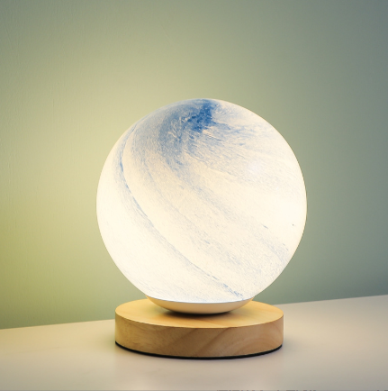 Lámpara de cristal de planeta Luna, lámpara de planeta, decoración de dormitorio, luz de noche, regalo de cumpleaños creativo, lámpara de escritorio recargable, luz de mesa