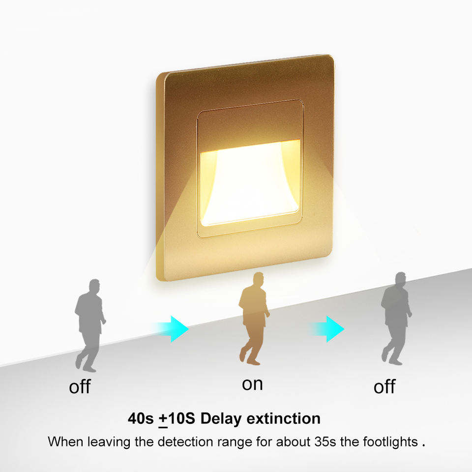 Lámpara de pared de paso de escalera al aire libre interior moderna 3W Luz de paso LED empotrada
