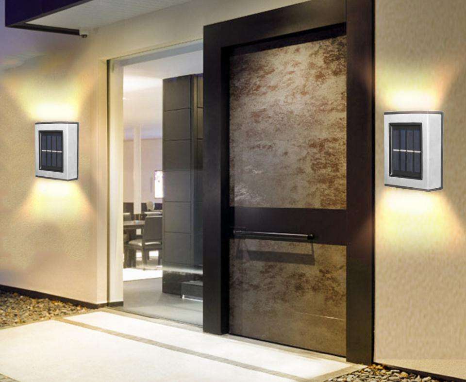 Lámpara solar 2LED IP65, lámpara impermeable para exteriores, lámpara de pared para patio para decoración de jardín y villa