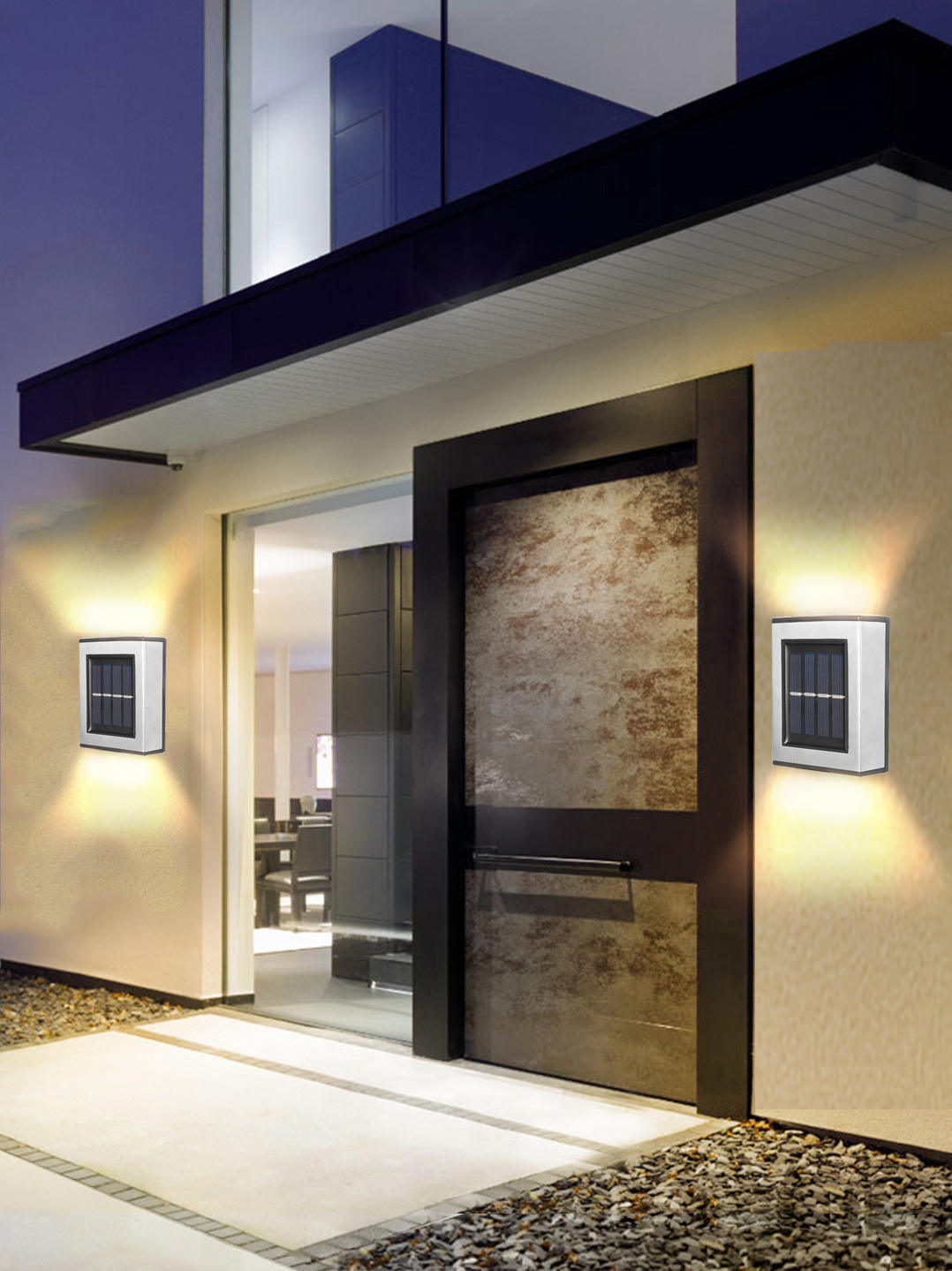 Lámpara solar 2LED IP65, lámpara impermeable para exteriores, lámpara de pared para patio para decoración de jardín y villa
