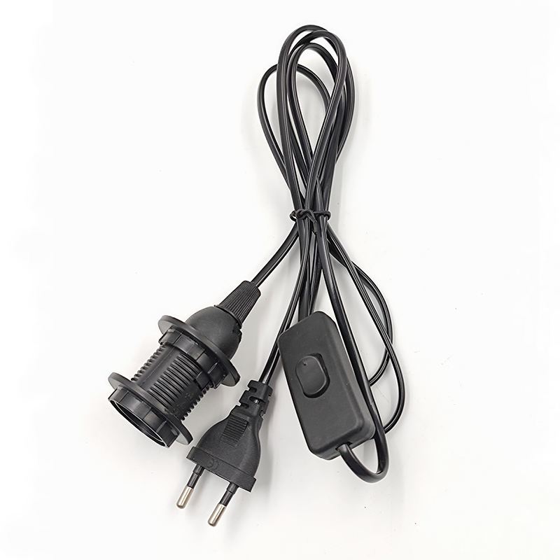 Enchufe de cable de la UE 303 interruptor Cable de alimentación de extensión 303 interruptor E14 doble anillo Cable tornillo Base lámpara LED colgante cabeza bombilla enchufe