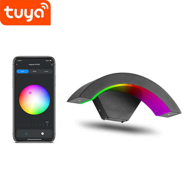 Tuya Smart WiFi LED APP Control lámpara de pared exterior porche luz jardín impermeable Sconce luz RGBW 9W regulable trabajo con Alexa y Google Home