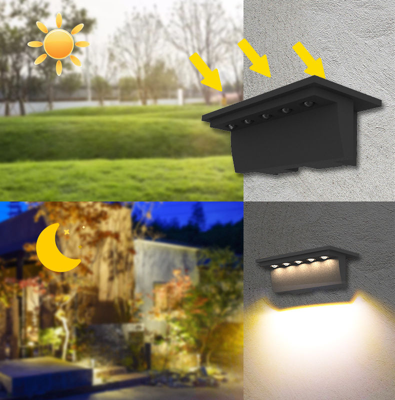 Luz solar a prueba de agua Control de luz inteligente Lámpara de luz solar para exteriores para jardín Calle Paisaje Balcón Decoración Lámpara de pared solar