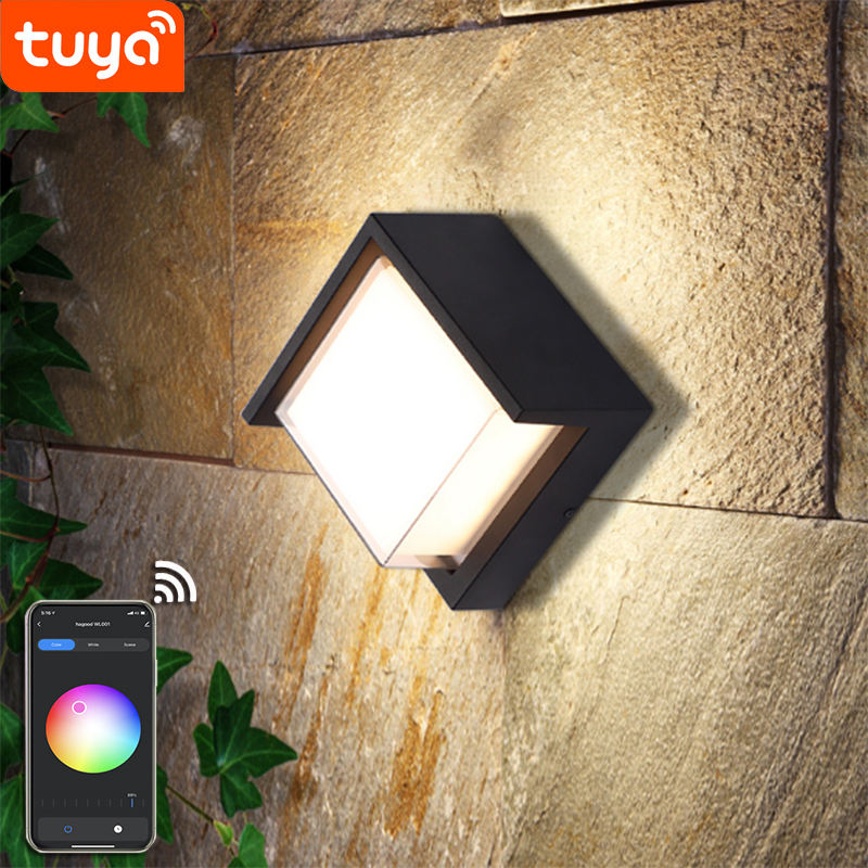Estilo minimalista Tuya Smart WiFi LED Lámpara de pared 10W RGBW Aplicación interior exterior Aplique impermeable Luz de jardín regulable