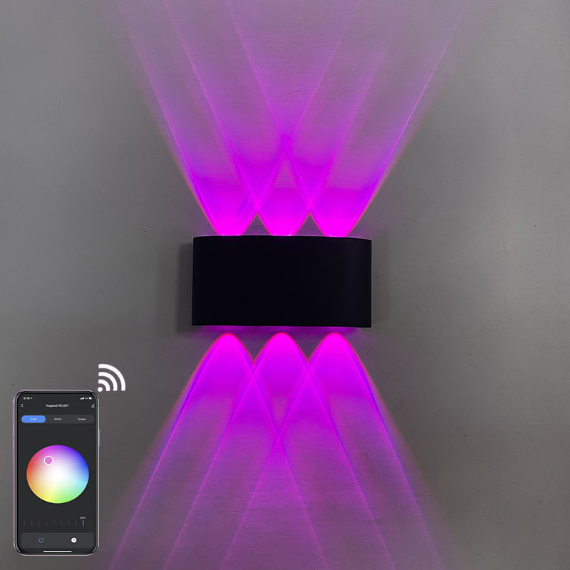 Control de aplicación RGBW Luces exteriores controladas por aplicación en forma de arco Exterior Impermeable hacia arriba y hacia abajo LED Lámpara de pared inteligente Aluminio Aplique de pared moderno Iluminación Aplique de pared