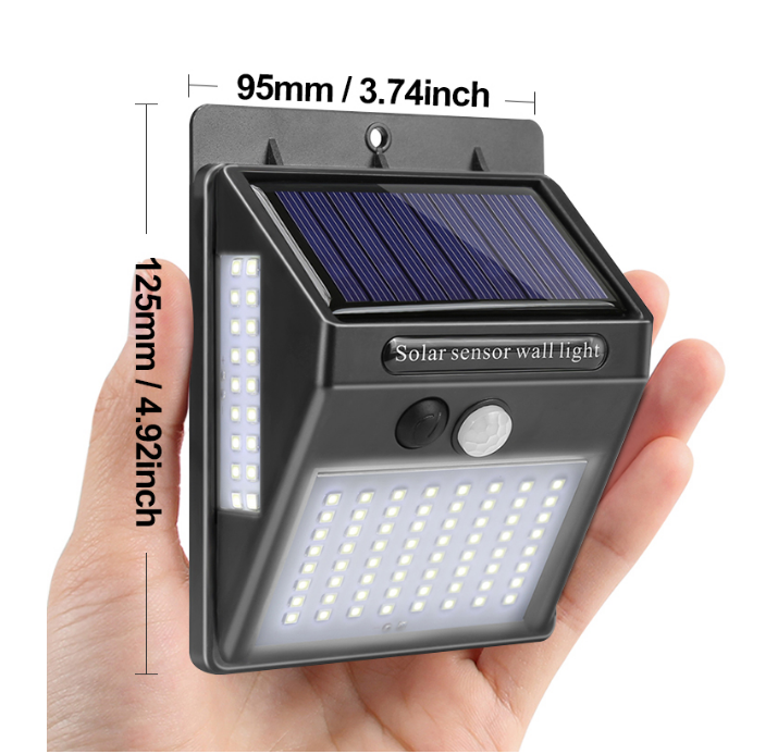 100 LED de luz solar para exteriores Lámpara solar PIR Sensor de movimiento Luz de pared Impermeable Solar Powered Sunlight para decoración de jardín