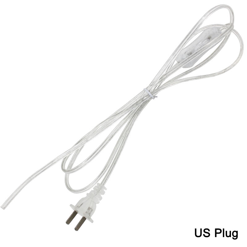 Cable de 2 líneas de 0,75mm, Cable de alimentación de encendido y apagado de 1,8 m para lámpara LED con interruptor de botón, enchufe europeo/estadounidense, interruptor de luz, extensión de Cable transparente