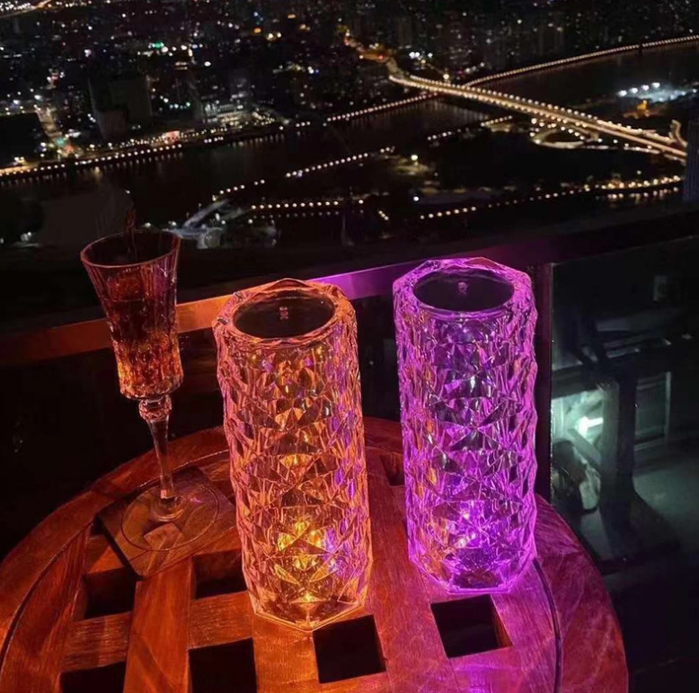 Lámpara de mesa de cristal con enchufe USB de 1W, lámpara de ambiente de pétalos de rosa, lámpara de noche romántica para dormitorio, luz nocturna de carga