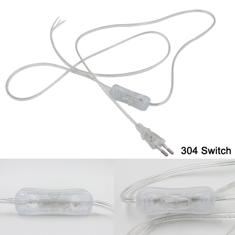 Cable de 2 líneas de 0,75mm, Cable de alimentación de encendido y apagado de 1,8 m para lámpara LED con interruptor de botón, enchufe de UE/EE. UU., cambio de luz transparente