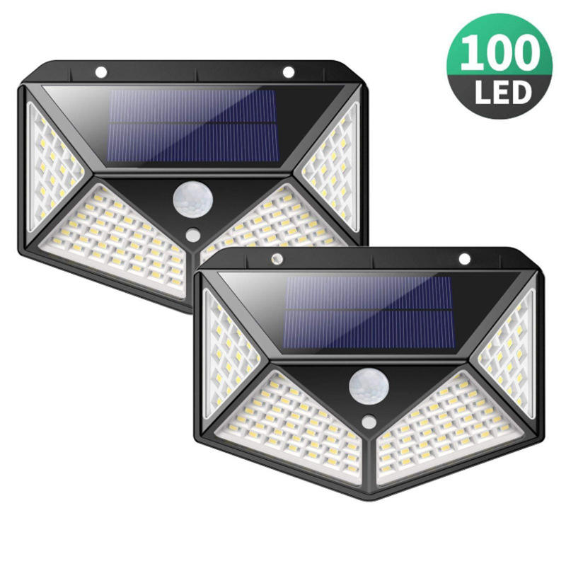 100 luces de pared solares LED Lámpara solar al aire libre Sensor de movimiento PIR Luz de calle solar alimentada por energía solar para luz de jardín