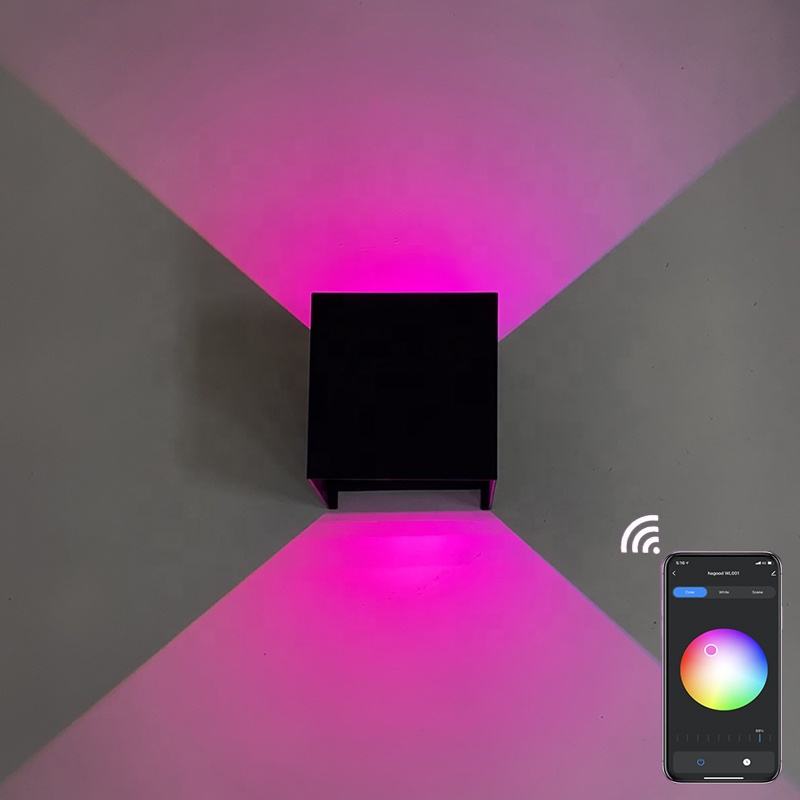 Lámpara de pared impermeable de 9W HG, lámpara de pared LED montada en la pared, RGB, Color de cabecera, Wifi, cambio de Asistente de Google y Amazon Alexa