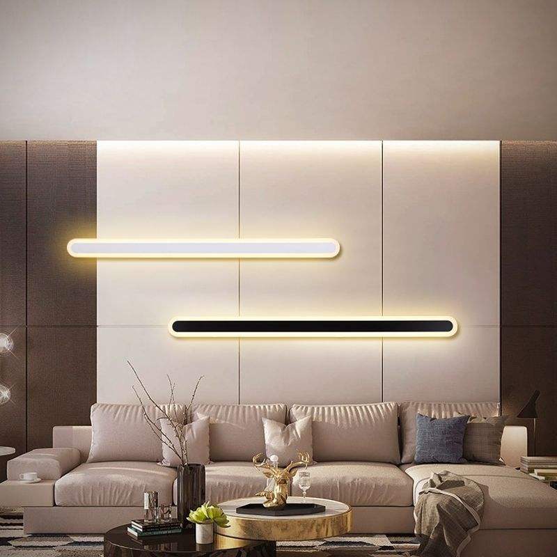Lámpara de pared de línea LED minimalista moderna, dormitorio, mesita de noche, sofá, baño, espejo de fondo, lámpara decorativa, luces acrílicas de hierro Mrought