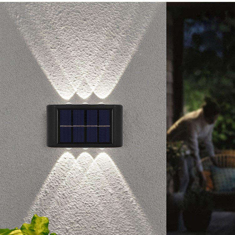  Luz de pared solar de 6LED hacia arriba y hacia abajo, decoración para exteriores, jardín, patio, luz de pared para el hogar, artículos luminosos impermeables para exteriores