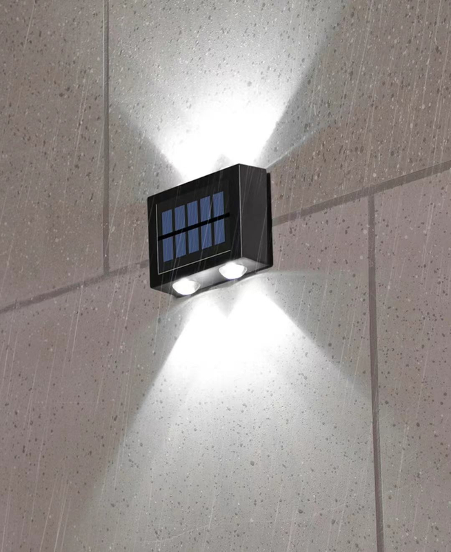 Luz de pared solar de 4LED hacia arriba y hacia abajo, decoración para exteriores, jardín, patio, luz de pared para el hogar, luz solar impermeable para jardín