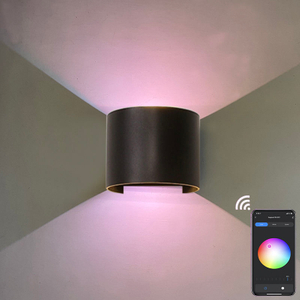 RGB APP 9W Control TUYA APP LED aplique de pared impermeable IP65 porche jardín arriba y abajo lámpara de pared Semicircular lámpara de pared impermeable