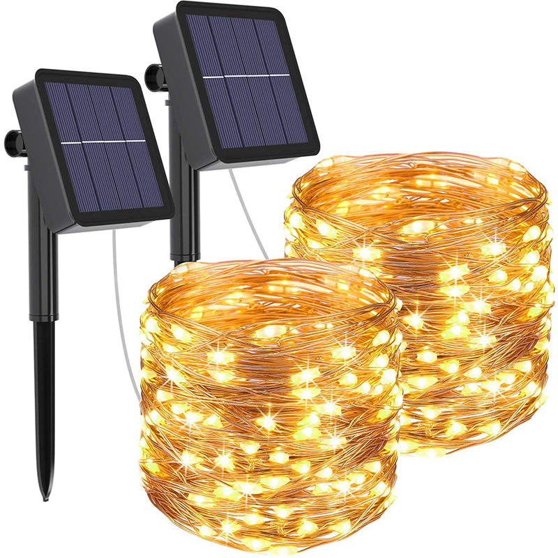 Luces de hadas de cadena solar 200 m Luces de Navidad Guirnalda impermeable al aire libre Lámpara de energía solar Navidad para decoración de jardín.